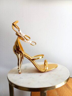 Liliana BonBon Metallic Gold Horse High Heel - Ankle Strap Pumps
